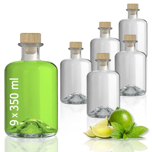 Geniess-Bar! 9 Glasflaschen 350 ml leer zum selbst Befüllen mit Korken Apothekerflasche Essig Öl Flasche von Geniess-Bar!