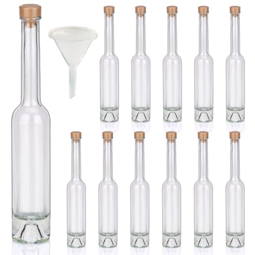 Flaschen Set 12 x 100ml hochwertige kleine Glasflaschen leer mit Korken Schrumpfkapseln & 1 Trichter zum selbst Befüllen mit Whisky Gin Likör Whiskyflaschen Ginflaschen Likörflaschen Schnapsflaschen von Geniess-Bar!