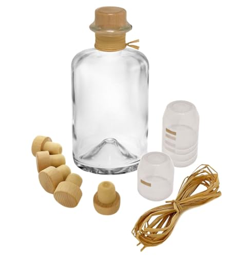 Geniess-Bar! 18x Profi Set Apothekerflasche 700 ml leer Apotheker Glas Flaschen zum selbst befüllen & transparente Schrumpfkapseln mit Siegel transparent & Korken & Bast von Geniess-Bar!