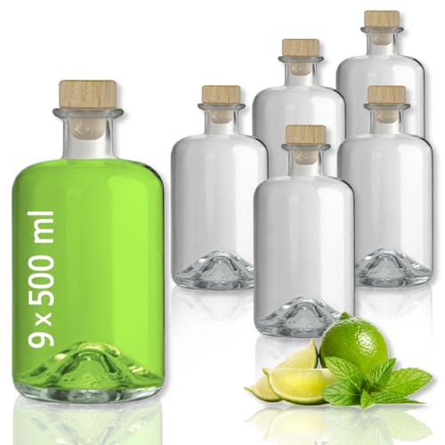 Geniess-Bar! 9 Glasflaschen 500 ml leer zum selbst Befüllen mit Korken Apothekerflasche Essig Öl Flasche von Geniess-Bar!