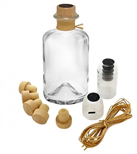 Geniess-Bar! 9 Glasflaschen klein 350 ml leer zum Befüllen Apothekerflaschen mit Korken, Bast und Kapseln mit schwarzem Siegel zum Versiegeln von Geniess-Bar!