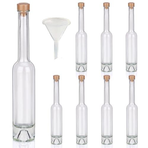 Geniess-Bar! Flaschen Set 8 x 100ml hochwertige Glasflaschen leer mit Korken, Kapseln & 1 Trichter zum selbst Befüllen Whiskyflaschen Ginflaschen Likörflaschen Schnapsflaschen von Geniess-Bar!