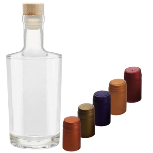 Glas Karaffe elegante Flasche 0,35 L od. 0,5 L leer für Whisky Gin Cognac zum selbst befüllen mit farbigen Schrumpfkapseln, Anzahl & Flaschengrösse:1x 350ml von Geniess-Bar!