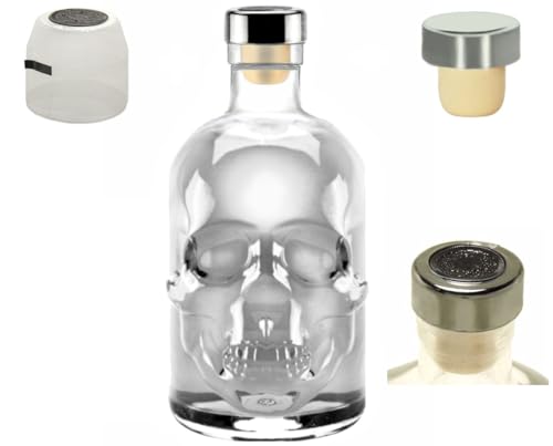 Totenkopf Flasche Skull leer 0,5 L Profi Set mit Titan Kappe & Schrumpfkapsel Piraten Schädel von Geniess-Bar!