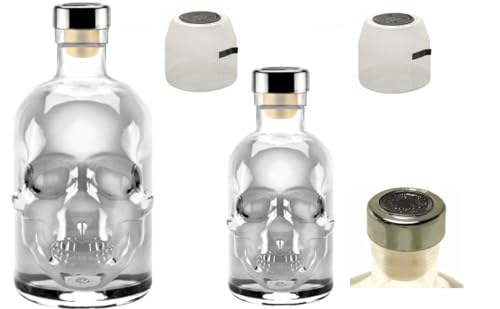 Totenkopf Flasche Skull leer 4 St. 2x 0,5 L & 2x 0,2 L Profi Set mit Titan Kappe & Kapsel Piraten Schädel von Geniess-Bar!