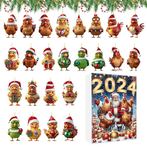 Adventskalender Huhn Weihnachten | Hühner Hängeleiter 24 Tage Countdown Kalender | 2D Acrylic Flachanhänger Huhn Charm Für Christbaumschmuck Wanddekoration Auto-Innenspiegel Urlaubsdekoration Adventskalender Huhn Weihnachten | Hühner Hängeleiter 24 Tage Countdown Kalender | 2D Acrylic Flachanhänger Huhn Charm Für Christbaumschmuck Wanddekoration Auto-Innenspiegel Urlaubsdekoration von Genikeer