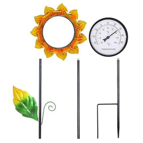 Gartenthermometer Mit Erdspieß, 40.2 Zoll Solar Gartenthermometer Außenthermometer, Pflanzenstecker Deko Wetterfest Metall Sonnenblumen Thermometer Aussen, Gartenstäbe Metall Deko Für Rasen, Hof von Genikeer