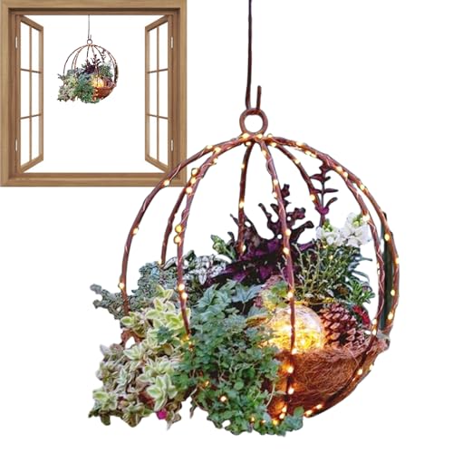 Genikeer Weihnachtskörbe Girlanden Weihnachts Pflanzkorb | Künstlicher Weihnachtskorb Mit Licht | Hängender Blumenkorb LED Leuchten | Künstlicher Weihnachts Hängekorb Für Innen Außenbereich von Genikeer