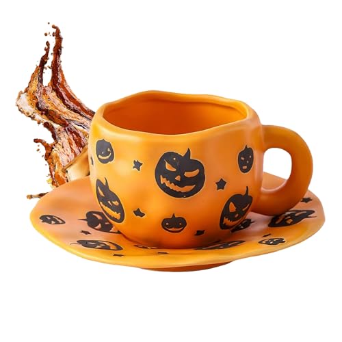 Halloween Kaffeebecher | 320ml Keramik Frühstücksmilchbecher | Unregelmäßiger Getränkebehälter für heißen Kaffee Bier Saft Milchtee | Studenten Lehrer Partyveranstalter Sammler Hotel von Genikeer