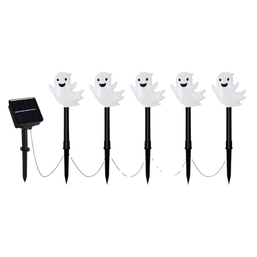 Halloween Staken Deko,5-TLG Solargeist Licht Deko Staken - Wasserdicht Geisterbeleuchtung für Terrasse Gartenweg - Für Garten, Friedhof, Rasen, Einfahrt, Terrasse Und Gehweg Halloween Staken Deko,5-TLG Solargeist Licht Deko Staken - Wasserdicht Geisterbeleuchtung für Terrasse Gartenweg - Für Garten, Friedhof, Rasen, Einfahrt, Terrasse Und Gehweg von Genikeer