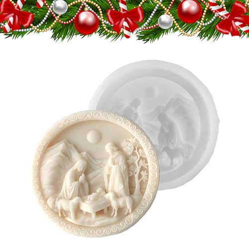 Krippen Formen Silikon | Jesus Geburt Kerzenform,3D Runde Weihnachtsform Einfache Entformung Silikon Für Wachs Harz Backen Gips Fondant Kerze Schokolade Bastelprojekte von Genikeer
