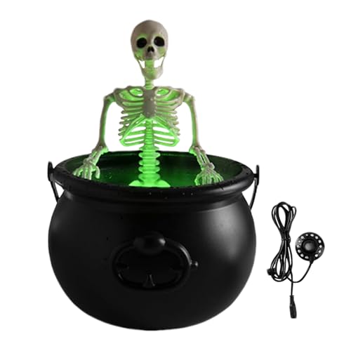 Outdoor Skelett Deko | Hexenkessel Figuren Halloween Dekoration,Dekorative Statue Mit Lichterkette Für Draussen Und Drinnen Fest Party von Genikeer