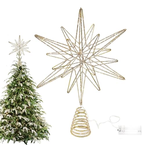 Stern Weihnachtsbaum Top Ornament | LED Weihnachtsbaumspitze Sterne | Leuchtende Weihnachtsbaumspitze | Glitzer Metall Weihnachten Baumspitze Für Home Fest Party Dekoration von Genikeer