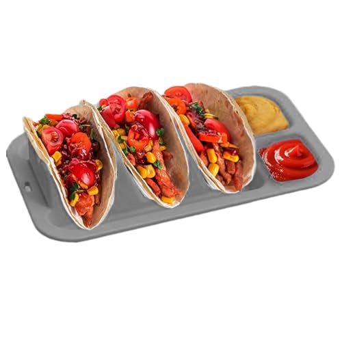 Taco Halter - Tacos Halterung Mit 3 Fächern,rutschfeste Wiederverwendbare Silikonhalterung Mit 2 Saucenfächern Für Haushalt Und Familie von Genikeer