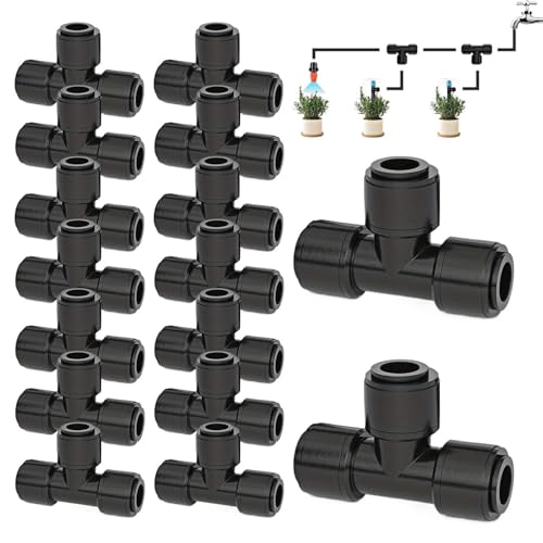 Tropfbewässerung T-Stücke 6 mm | T-Verbinder 1/4 Zoll Bewasserungsschlauch | Doppeldichtung Schlauchzubehor Mit Garten Gewachshaus Beete Bewasserung von Genikeer