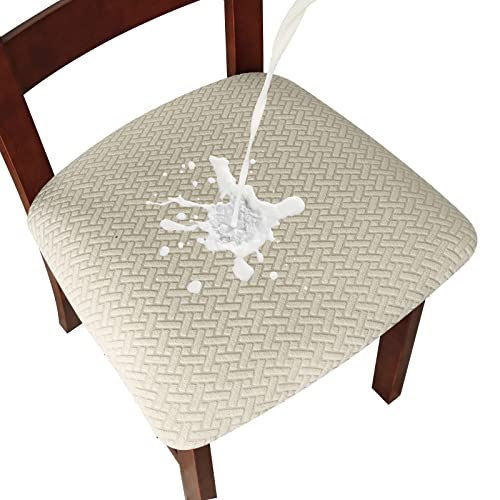Genina wasserdichte Sitzbezüge für Esszimmerstühle, Sitzbezüge, Küchenstuhlbezüge, Schonbezüge (Beige, 4 Stück) von Genina