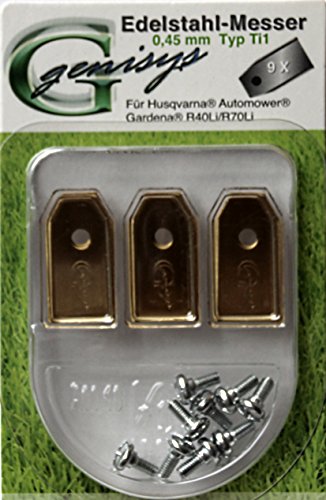 Genisys 9 Titan Ersatz Messer Klingen kompatibel für Husqvarna Automower ® / Gardena Mähroboter (0,45 mm) + Schrauben von Genisys