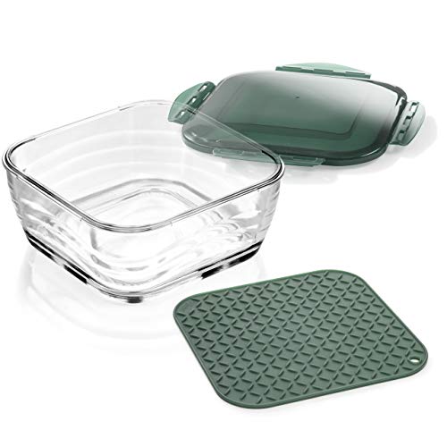 Genius A27054 Nicer Dicer Chef Glasschüssel groß mit Deckel & Silikonmatte Kombi-Set-ofenfeste Glasbehälter Auflaufform Ofenform backofenfest und gefriergeeignet, Glas, 2800 milliliters von Genius