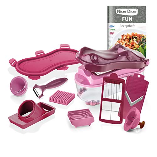 Genius A34195 Fun Hippo (14 Teile) tierischer Nicer Dicer Spaß-unzählige Schneid-Möglichkeiten Würfel Stifte Scheiben Streifen Viertel Juliettis-für die gesunde Ernährung, Kunststoff, Lila von Genius