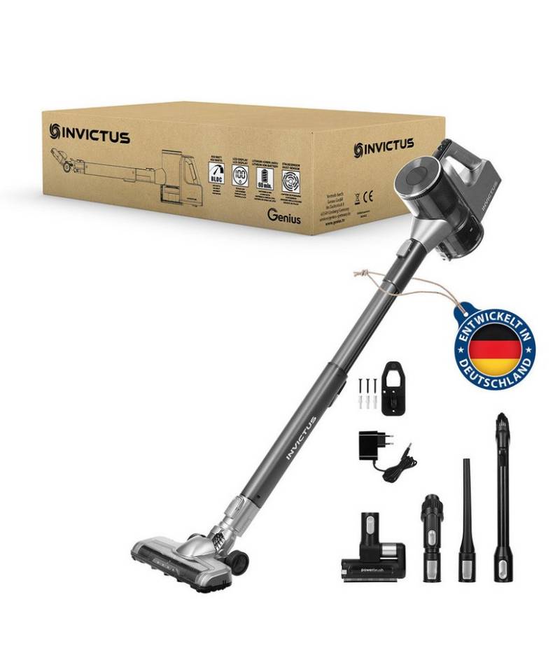 Genius Akku-Stielstaubsauger Genius Invictus X6 Ultra Akku Handstaubsauger 16 tlg., 450 W, beutellos, Quick-Clean-Funktion: Staubbehälterentleerung per Knopfdruck von Genius