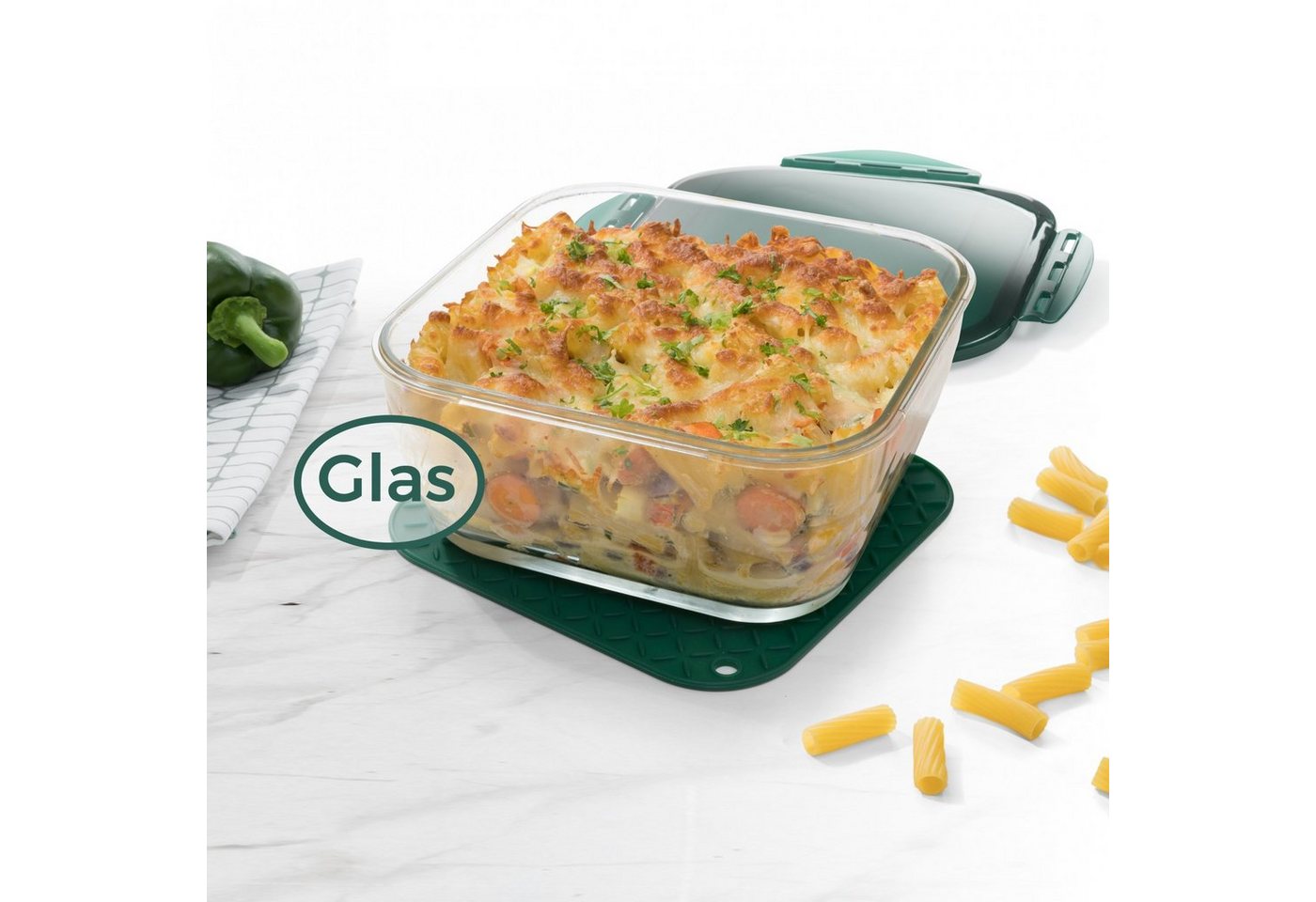 Genius Auflaufform Nicer Dicer Chef Glasschüssel, backofengeeignet bis 250 Grad und gefriergeeignet bis -18 Grad von Genius