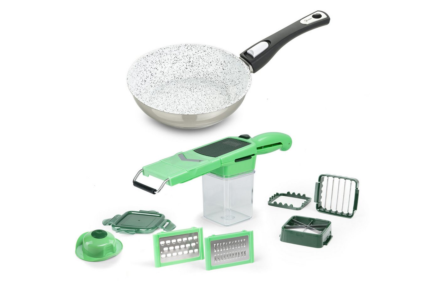 Genius Bratpfanne Cerafit Mont Blanc 20 cm inkl. Nicer Dicer Quick Professional, Edelstahl 18/10 (Set, 13-tlg), Abnehmbarer Griff, hitzebeständig, spülmaschinengeeignet von Genius