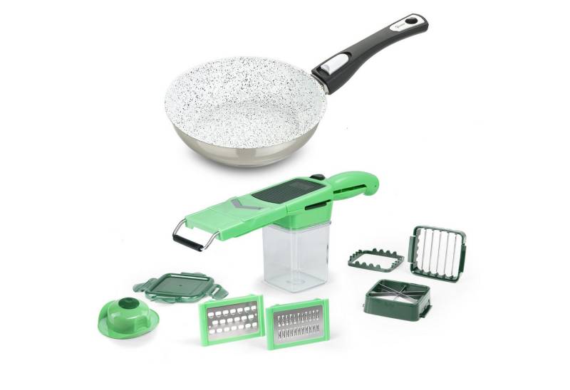 Genius Bratpfanne Cerafit Mont Blanc 20 cm inkl. Nicer Dicer Quick Professional, Edelstahl 18/10 (Set, 13-tlg), Abnehmbarer Griff, hitzebeständig, spülmaschinengeeignet von Genius