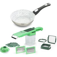 Genius Bratpfanne "Cerafit Mont Blanc 20 cm inkl. Nicer Dicer Quick Professional", Edelstahl 18/10, (Set, 13 tlg.), Abnehmbarer Griff, hitzebeständig, spülmaschinengeeignet von Genius