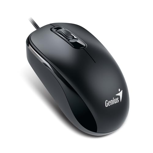 Genius DX-110 Kabelgebundene USB-Typ-C-Plug-and-Play-Maus, 1000 DPI optisches Tracking, 3 Tasten mit Scrollrad, beidhändiges Design mit 1,5 m Kabel, Schwarz von Genius