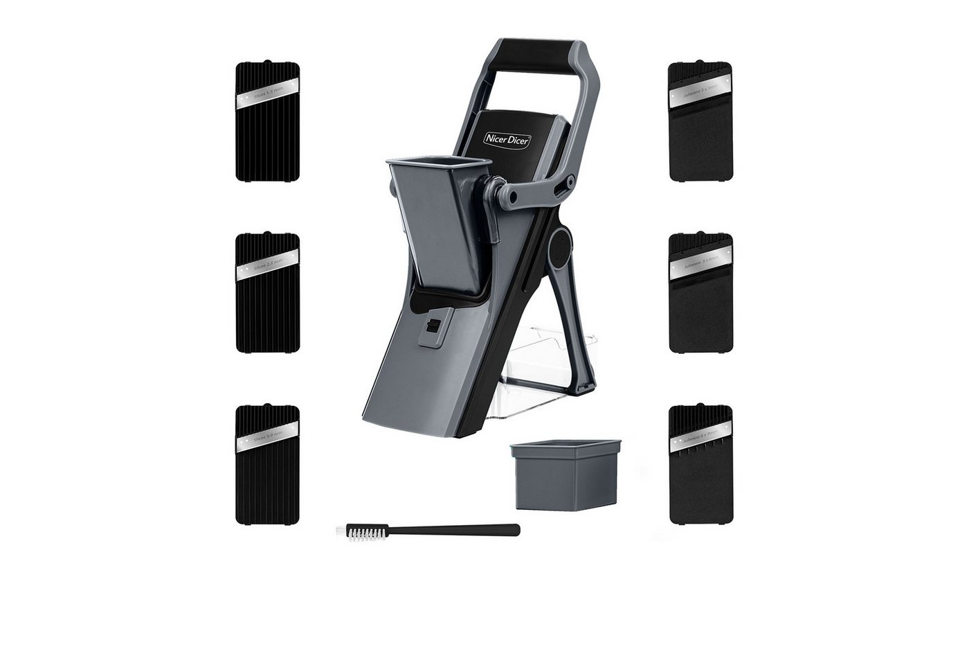 Genius Gemüsehobel Nicer Dicer Mando Gemüseschneider 12-tlg., Mandoline verstellbar, (mit Aufbewahrungsbox 6 Einsätze, Kartoffelschneider Zwiebelschneider), Vegetable Slicer Chopper für Scheiben Julienne mit Reininung Pinsel von Genius