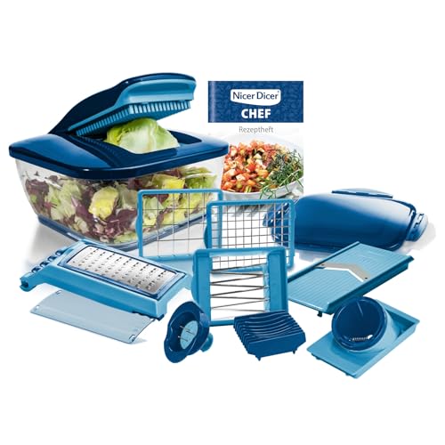 Genius Gemüseschneider Gemüsehobel Nicer Dicer Chef 15 tlg., Gemüse Schneider, Spiralschneider, Reibe für Gemüse und Käse, Multizerkleiner, Gurkenhobel, Vegetable Chopper von Genius