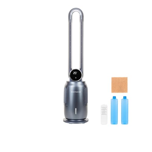 Genius Invictus AIR AC7 Turmventilator Mobile Klimaanlage 6 tlg, Luftkühler, 12h Timer, 12 Geschwindigkeiten, Ventilator, Wasserkühlung, 2 Kühlakkus, energiesparend, LED Display mit Fernbedienung von Genius