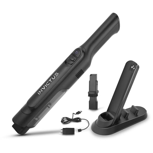 Genius Invictus ONE Primus Akku-Haundstaubsauger 8 TLG., Kleiner Akkusauger Autostaubsauger kabellos beutellos leicht, HEPA Filter, 2 in 1 Fugendüse Textilbürste, Hand Vacuum Cleaner Auto Küche von Genius