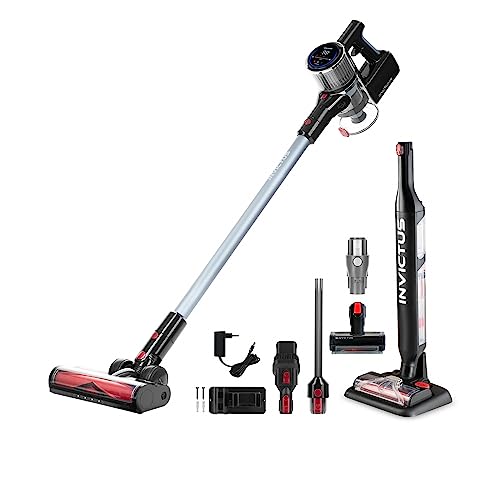 Genius Invictus X9 Facelift Staubsauger Kabellos 19-TLG., Nass- und Trocken, Akku Staubsauger bis zu 55 Min Laufzeit Teppich Tierharre Auto Hartböden, HEPA Filter, LED, Stielstaubsauger Touchscreen von Genius