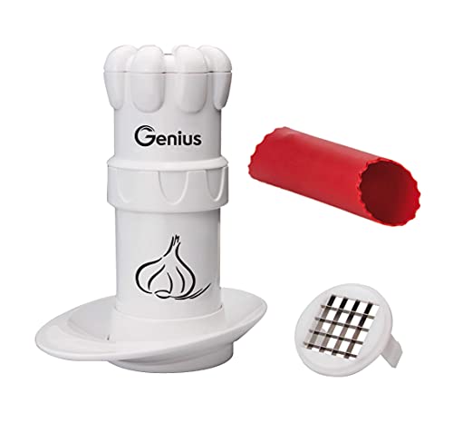 Genius Knoblauch-Schneider G5 Set (4 Teile) Knoblauchpresse Garlic Press Knoblauch Mühle Zerkleinerer Garlic-Chopper - Ideal zum Schneiden und Zerkleinern von Genius