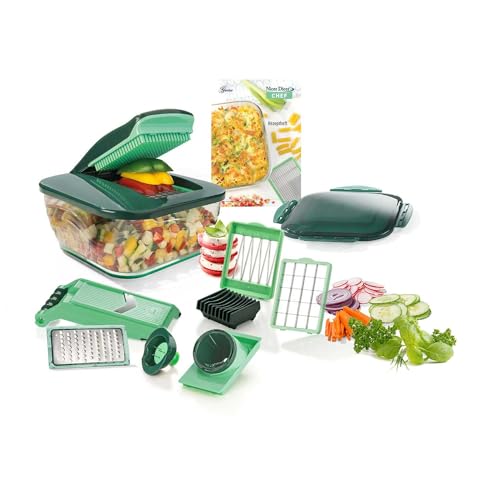 Genius Nicer Dicer Chef (15 Teile) | Obstschneider, Gemüseschneider, Zwiebelschneider, Zerkleinerer, Gemüsehobel, Mandoline, Grün von Genius