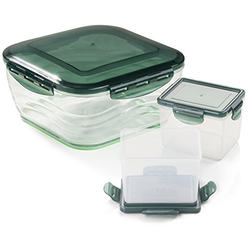 Genius Nicer Dicer Chef Auffangbehälter groß 3300 ml & 2 x klein 700 ml inkl. Deckel (6 Teile) - Servierschüssel aus Kunststoff perfekt zum Aufbewahren & Servieren von Genius