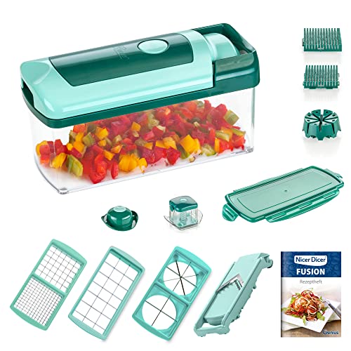 Genius Nicer Dicer Fusion | 13 Teile | smaragdgrün | Alles-Schneider | Hobeln | Würfeln | Schneid-Gerät | TV-NEU, 26.5 x 11.5 x 14.5 cm von Genius