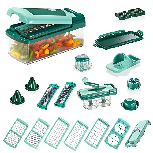 Genius Nicer Dicer Fusion Smart Set 28teilig + Twist - Obst- und Gemüseschneider Gemüsehobel Zerkleinerer Zwiebelschneider Tomatenschneider manuell von Genius