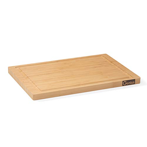 Genius Nicer Dicer Knife Bambus-Schneidbrett mit Saftrille - großes & robustes Küchen-Schneidebrett für Fleisch, Fisch, Gemüse & Käse | Holz-Brett mit Maße 36x25x2 cm von Genius