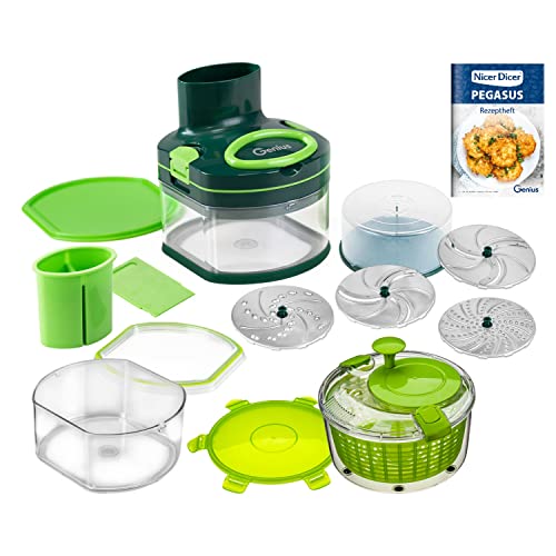 Genius Nicer Dicer Pegasus Gemüsezerkleinerer Deluxe-Set 20-tlg | Handzugdeckel | geringer Kraftaufwand | Gemüseschneider für schnelles & sicheres Arbeiten + Salatschleuder… von Genius