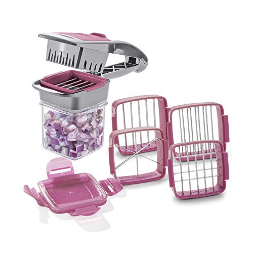 Genius Nicer Dicer Quick 7 teilig Set Brombeere - Zerkleinerer für Obst und Gemüse | 5 in 1 Multischneider mit austauschbaren Messereinsätzen | 30 Würfel oder 10 Scheiben von Genius