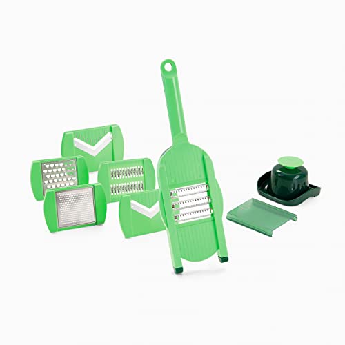 Genius Nicer Dicer Speed Light | Handhobel | Set 8-tlg. - Verstellbarer Hobel Reibe manuell mit V-Klinge | Gemüseschneider Gemüsehobel, Dunkelgrün,silber,grün von Genius