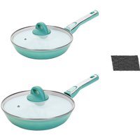 Genius Pfannen-Set "Cerafit Revolution Ø 24 cm 28 cm" Keramik Set, 6 Stk. tlg. inkl. Glasdeckel und 2x Clia Genie Schwamm von Genius