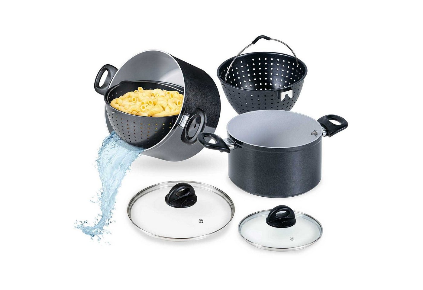 Genius Topf-Set Cerafit Magic Pot Kochtopf 24+20cm mit Siebeinsatz, Aluminium, antihafte Keramikbeschichtung geeigent zum Dampfgaren Schmoren Braten von Genius