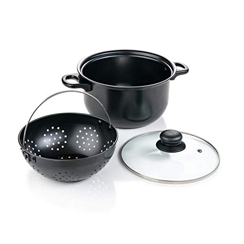 Genius World´s Greatest Pot 3-teilig Kochtopf-Set mit Siebeinsatz 20cm - Topf drehen, Flüssigkeit abgießen und Speisen bleiben im Sieb - Cooking Pot für Induktion Ceran Elektro A24654 Schwarz von Genius