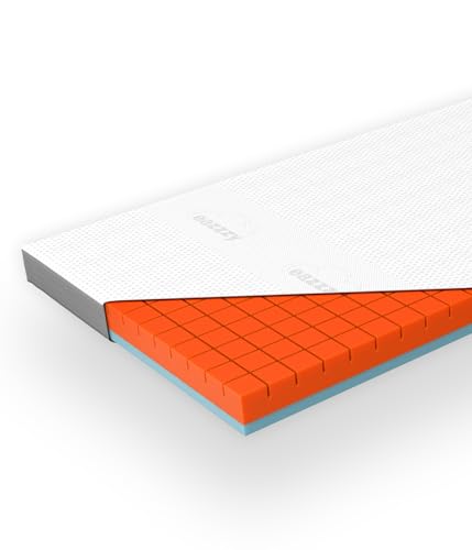 Genius eazzzy Premium Cube Topper – 80 x 200 cm, Höhe 9 cm, ergonomischer Matratzentopper, 2 in 1 Wende-Topper mit Fester und weicher Seite, Atmungsaktiver Mesh-Bezug, mit Eckschlaufen, waschbar von Genius