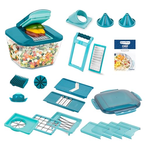 Nicer Dicer Chef Professional Gemüsescheider 23-tlg. Gemüsehobel manuell mit 5.2L großem Auffangbehälter Frischhaltedeckel, Spiraleinsätze, Tomatenschneider, Julienne, Salatschneider mit Rezeptbuch Nicer Dicer Chef Professional Gemüsescheider 23-tlg. Gemüsehobel manuell mit 5.2L großem Auffangbehälter Frischhaltedeckel, Spiraleinsätze, Tomatenschneider, Julienne, Salatschneider mit Rezeptbuch von Genius