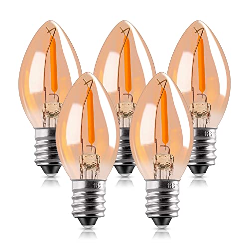 Genixgreen C7 LED Birne E14 Edison Glühbirne 0.5W Filament Nachtlampe ersatz 5 W Glühlampen,2200K Warmweiß Vintage Glühbirnen für Weihnachten Dekorative,Nicht Dimmbar,5 Stücke von Genixgreen