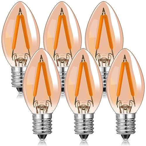 Genixgreen C7 LED Lampe, aktualisierte 1.5W Kerze Glühbirne, E14 Kerze Glühbirne Basis super warm weiß 2200K nicht dimmbar, bernsteinfarbene Glüh Dekoration Edison, 6 pack von Genixgreen